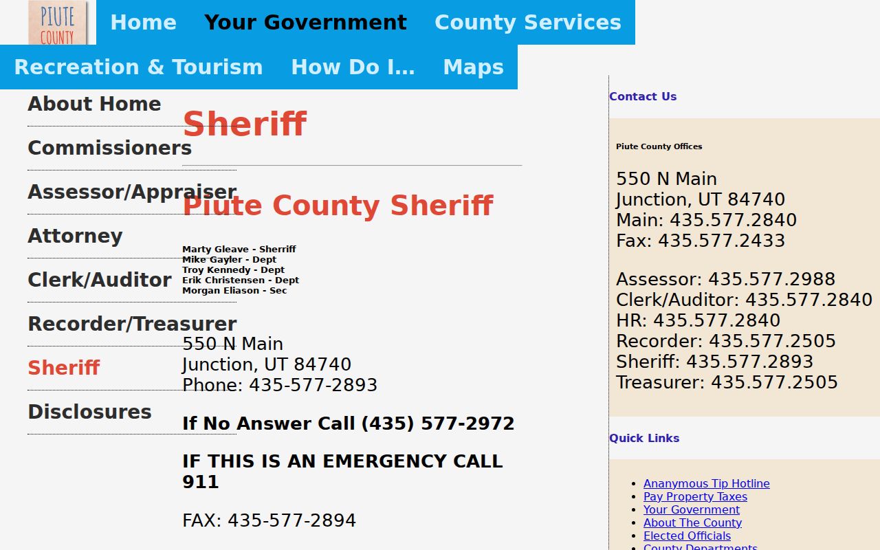 Piute County arrest records contact at the Sheriff's Office