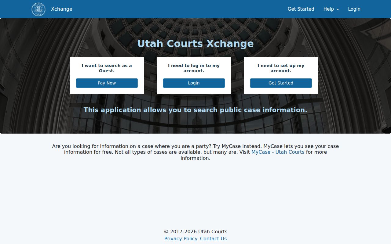 Piute County criminal court case lookup entry in Utah Courts Xchange