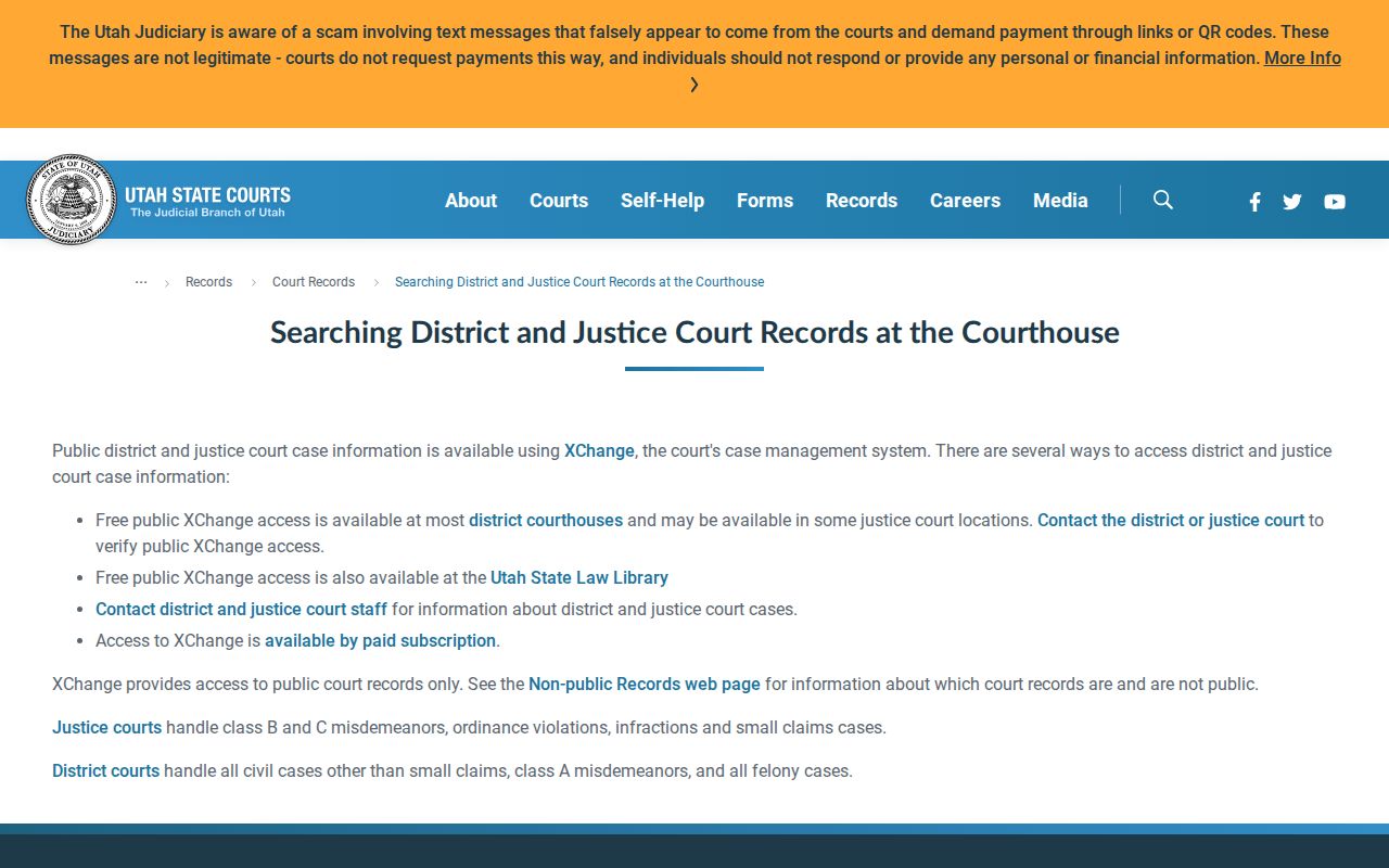 Piute County criminal court records through a courthouse CORIS terminal