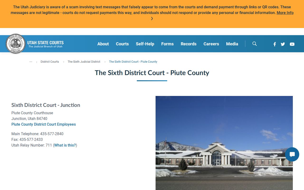 Piute County criminal court case records at Sixth District Court