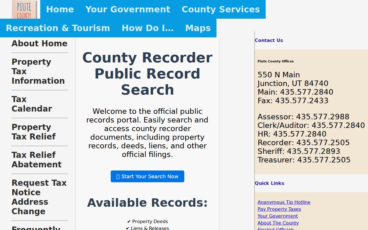 Piute County public record search that does not contain criminal records