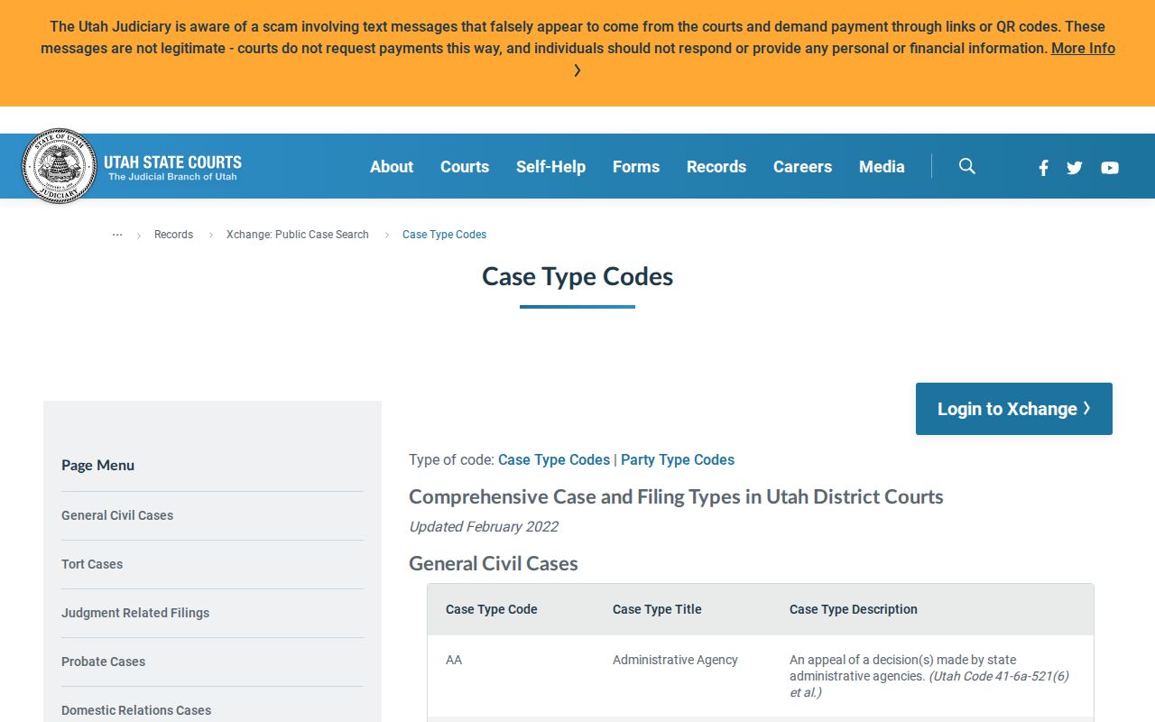 Junction criminal records official Xchange case-type codes